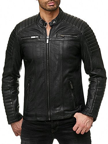 Redbridge Chaqueta de Cuero para Hombre Cuero Genuino Estilo Biker Negro S