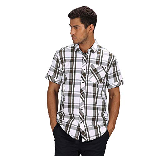 Regatta Deakin III - Camisa de Manga Corta de algodón con Botones para Hombre, Hombre, Camisa, RMS120, Verde grisáceo, S