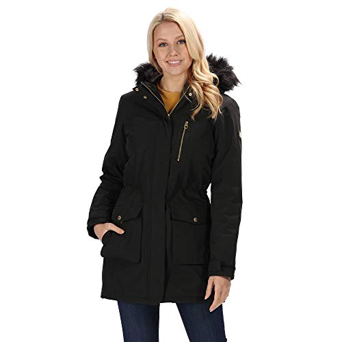 Regatta Serleena - Parka con capucha para mujer, impermeable y térmica, de piel sintética, Mujer, RWP283 80020L, negro, 20 (2XL)