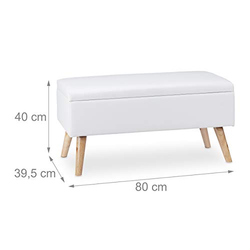 Relaxdays Banco Almacenamiento 40 L, Pino, Blanco, 40 x 80 x 39,5 cm