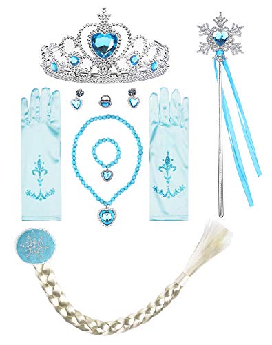 ReliBeauty Disfraz de niña Disfraz de Copo de Nieve de Lentejuelas Plisadas de Manga Larga Frozen Princess Elsa,con accessori (7)