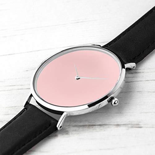 Reloj de cuero de cuarzo rosa Pantone Color del año 2016 Color sólido Unisex clásico casual moda reloj de cuarzo reloj de acero inoxidable con correa de cuero