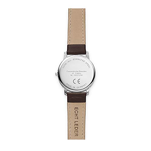 Reloj de pulsera para mujer de Dresdner, mecanismo de cuarzo, correa de piel auténtica, unisex, analógico, resistente al agua, plateado, marrón