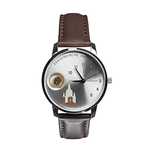 Reloj de pulsera para mujer de Dresdner, mecanismo de cuarzo, correa de piel auténtica, unisex, analógico, resistente al agua, plateado, marrón