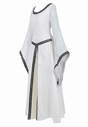 renacentista Vestido Medieval Mujer Vintage Victoriano gotico con Manga Larga de Llamarada Disfraz Princesa Blanco m