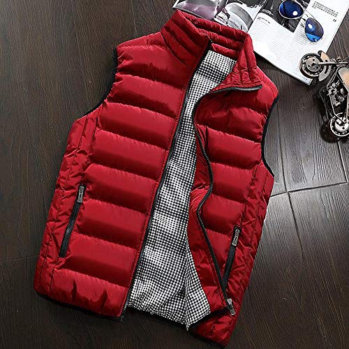 Reooly Chaqueta de Chaleco con Cremallera de Color sólido para Hombre e Invierno de otoño e Invierno (Rojo,XXX-Large)