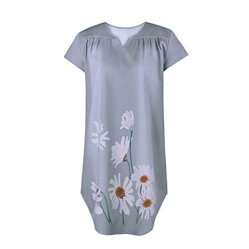 ReooLy Vestido de Mezclilla de Manga Corta con Cuello en V y Estampado de Girasol para Mujer（H-Gris，XXXL）