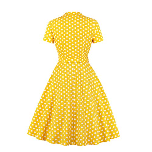 ReooLy Vestido de Mujer de Manga Larga, Retro A-Line Vestido de Noche de Fiesta de cóctel con botón de Solapa oscilante Delgado（Amarillo，XXXXL）