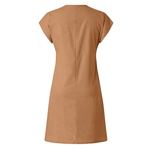 ReooLy Vestido Estampado con Cuello en V de Manga Corta y Moda de Verano para Mujer（E-marrón，XXXL）