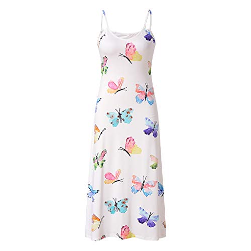 ReooLy Vestido Suelto sin Mangas con Estampado de Mariposa y Cuello en V de Verano para Mujer（Blanco，XXXXXL）