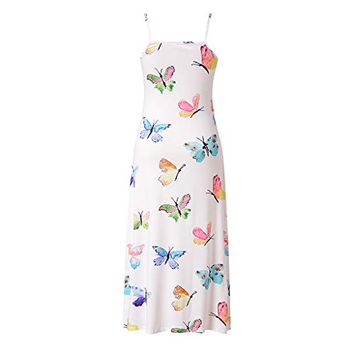 ReooLy Vestido Suelto sin Mangas con Estampado de Mariposa y Cuello en V de Verano para Mujer（Blanco，XXXXXL）