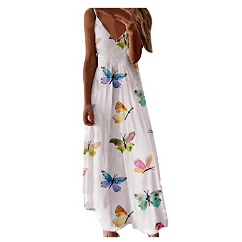 ReooLy Vestido Suelto sin Mangas con Estampado de Mariposa y Cuello en V de Verano para Mujer（Blanco，XXXXXL）