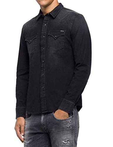 REPLAY M4001 .000.41b 337 Camisa Vaquera, Negro (Black 98), X-Small para Hombre