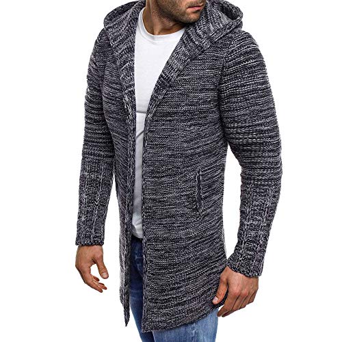 riou Chaqueta Cardigan de Manga Larga de Punto sólido con Capucha de Color sólido de Invierno para Hombre Casual y cálida