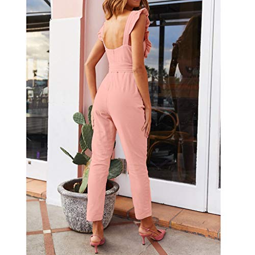 RISTHY Mujeres Monos de Vestir Mujer Largos Elegante Tirantes con Volantes Bodysuit Espalda Abierta Verano Harén Pantalones Monos de Fiesta Playa Clubwear Playsuits Jumpsuits