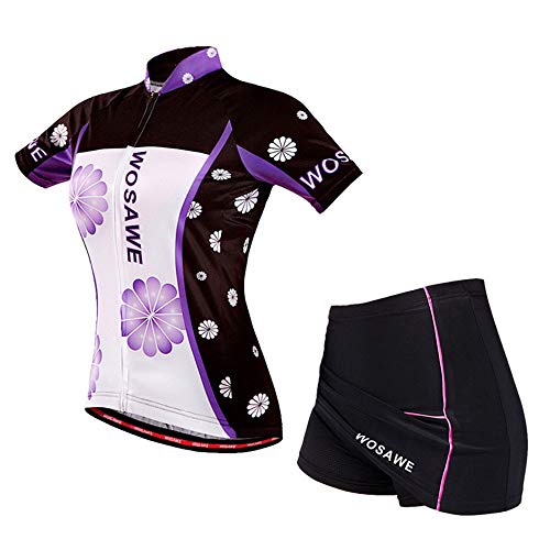 RJHY Jerseys para Mujer Bicicleta de montaña Falda de Montar Conjunto Falda de Manga Corta Faldas Pantalones Cortos de Silicona Transpirable con Tiras Reflectantes,Purple,XL