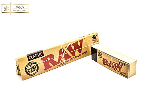 Rolling Papers Clásicos Tamaño King de RAW [5 Paquetes] y [4 Libretas] con Consejos de enrrollar de RAW