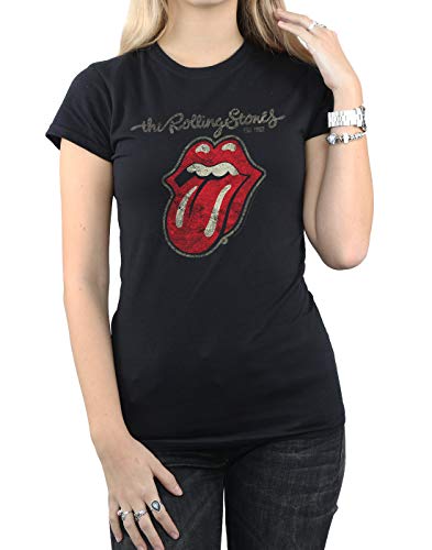 Rolling Stones mujer Plastered Tongue Camiseta Small Negro