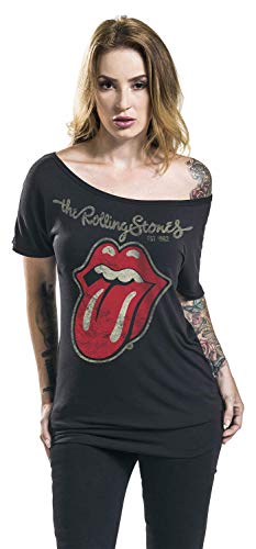 Rolling Stones The Plastered Tongue Mujer Camiseta Negro 4XL, 95% Viscosa, 5% elastán, Regular