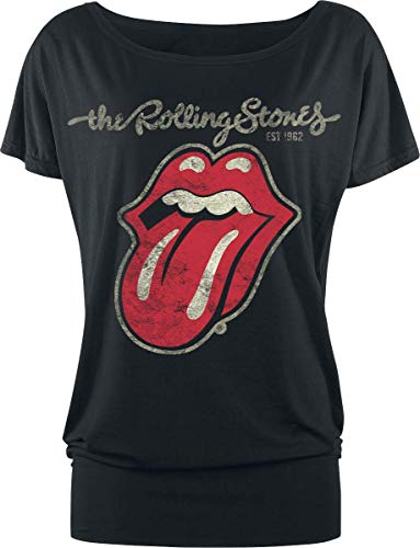 Rolling Stones The Plastered Tongue Mujer Camiseta Negro 5XL, 95% Viscosa, 5% elastán, Regular