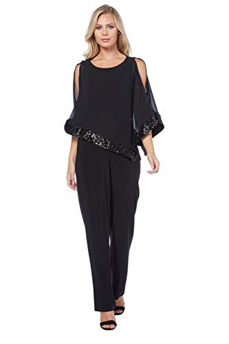 Roman Originals Mono de mujer con lentejuelas y cuello redondo, manga tres cuartos, para salir, fiestas, cócteles, clubwear Negro 48