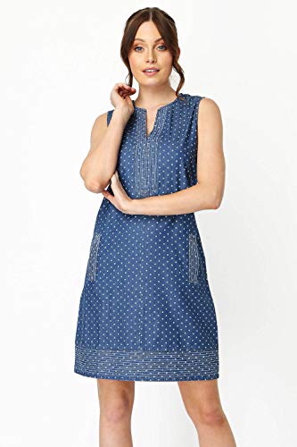 Roman Originals - Vestido de algodón con estampado de puntos para mujer, informal, diario, clásico, sencillo, verano, vacaciones, sin mangas, hasta la rodilla, vestido recto