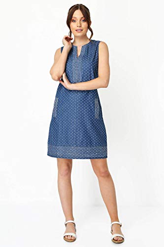 Roman Originals - Vestido de algodón con estampado de puntos para mujer, informal, diario, clásico, sencillo, verano, vacaciones, sin mangas, hasta la rodilla, vestido recto