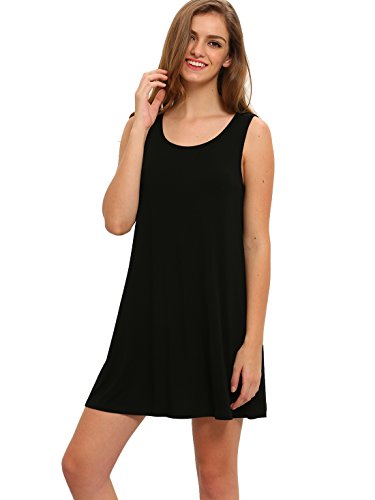 Romwe Vestido sin mangas para mujer, sin mangas, suelto, casual, vestido de camiseta - negro - Large