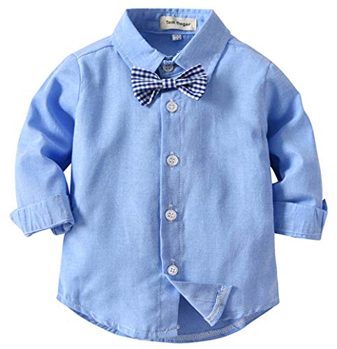 Ropa Bebe Conjunto Niño Traje de Vestir Conjuntos de Otoño e Invierno Camisa de Manga Larga Pantalón + Pajarita Tirantes Ropa Niño Caballero 6 Meses a 6 años (Azul005, 6-12M)