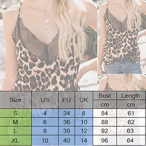 Ropa Mujeres Camiseta Tirantes Estampado Leopardo y Serpiente con Encaje Negro Transparente Camisola Pequeña Casual sin Mangas Top Mujeres Sexy (Marrón, M)