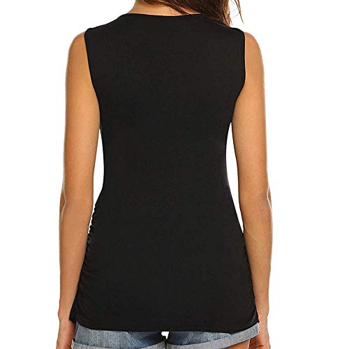 Ropa para Premamá Vestidos para Premamá Vestidos Mujeres Lactantes Color Sólido Sin Mangas Camiseta Encaje Cruzado Blusa Embarazada Verano Mujeres Algodón Ropa Suave-Negro_S