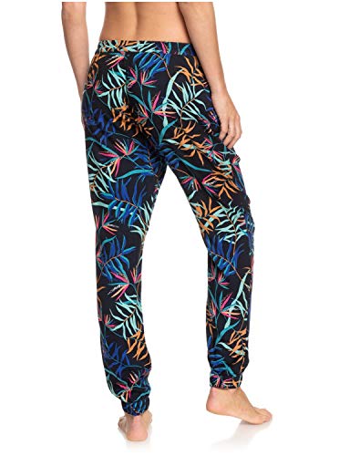 Roxy Easy Peasy - Pantalón De Playa Elástico para Mujer Pantalón De Playa Elástico, Mujer, Anthracite Wild Leaves s, S