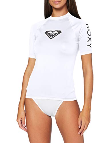 Roxy Whole Hearted - Licra De Manga Corta con Protección Solar UPF 50 para Mujer, S, Blanco (White Wbb1) (ERJWR03409)