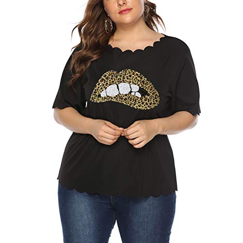 Saoye Fashion Lèvres Leopard T Shirt Taille Plus De Femmes En Vrac Vêtements de Fiesta Court Manchon Couleur Unie T Shirt Mode D'Été Décontracté Hauts Multifonctionnel Et Confortable