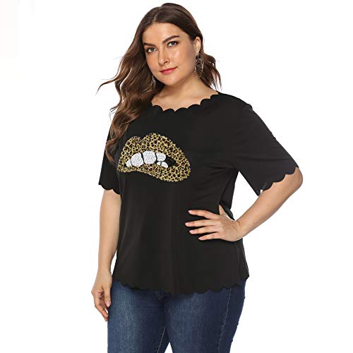 Saoye Fashion Lèvres Leopard T Shirt Taille Plus De Femmes En Vrac Vêtements de Fiesta Court Manchon Couleur Unie T Shirt Mode D'Été Décontracté Hauts Multifonctionnel Et Confortable