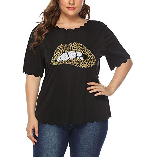 Saoye Fashion Lèvres Leopard T Shirt Taille Plus De Femmes En Vrac Vêtements de Fiesta Court Manchon Couleur Unie T Shirt Mode D'Été Décontracté Hauts Multifonctionnel Et Confortable