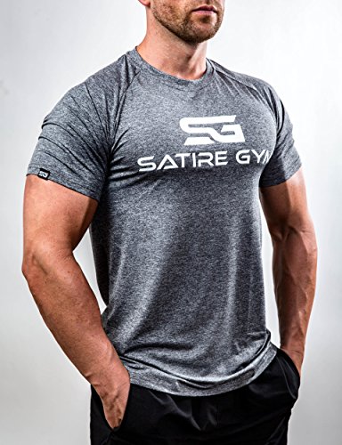 Satire Gym - Camiseta Ajustada Fitness Hombres/Ropa Deportiva de Secado rápido Hombre - Apta como Camiseta de Culturismo y Camiseta de Gimnasio Entrenamientos (Gris Moteado, M)