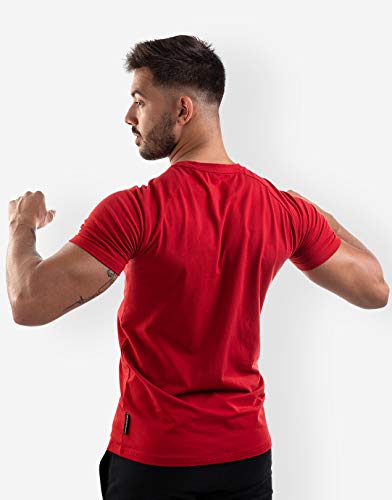 Satire Gym - Camiseta de Fitness de algodón para Hombre, Ajustada y de Secado rápido, Ropa Deportiva para Hombre – Camiseta Deportiva para Hombre como Camiseta de Fitness (Rojo, M)