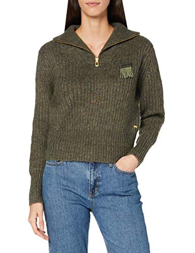 Scotch & Soda Rollkragenpullover aus Wollmischung mit halbem Reißverschluss Sudadera, 1349 Verde Militar, L para Mujer