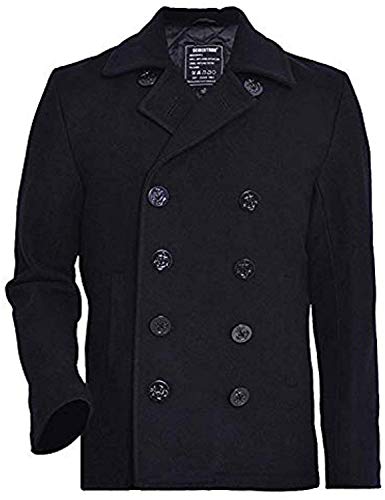 Seibertron Hombres Abrigo de Lana Tipo US Navy 80% Pea Coat USN Lana Negro S