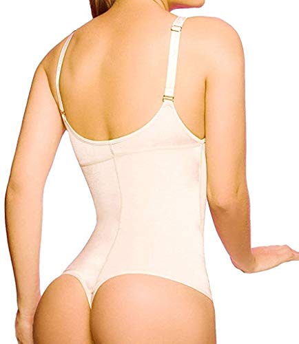 SHAPERX Damen Shapewear Fajas Tummy Bodysuit Figurformender Body Shaper Abnehmen Slimmer, UK-DT7095-Beige-New-S