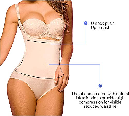 SHAPERX Damen Shapewear Fajas Tummy Bodysuit Figurformender Body Shaper Abnehmen Slimmer, UK-DT7095-Beige-New-S