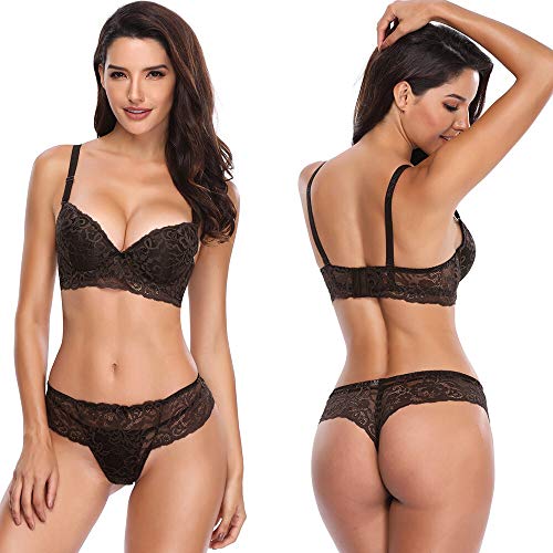 SHEKINI Conjuntos de Ropa Interior de Mujer Lencería y Ropa Interior de Mujer Sujetadores y Bragas de Encaje Bowknot sin Relleno Calzoncillos cómodos con Cierre de Gancho y Correas Ajustables