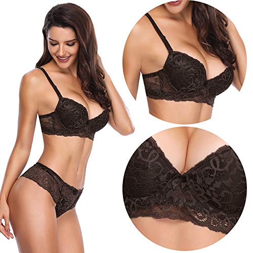 SHEKINI Conjuntos de Ropa Interior de Mujer Lencería y Ropa Interior de Mujer Sujetadores y Bragas de Encaje Bowknot sin Relleno Calzoncillos cómodos con Cierre de Gancho y Correas Ajustables