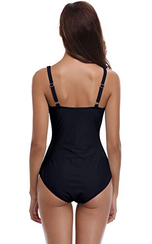 SHEKINI Mujer Ajustable Traje de baño Relleno Bañador Arruga de una Pieza Push up Malla (XX-Large, Negro)