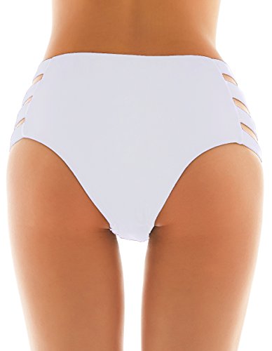 SHEKINI Mujer Negro Braguita Pantalones de Cintura Alta Bikini Braga Ropa Interior Natación Talla Grande S-XXXXL (Blanco, Medium)