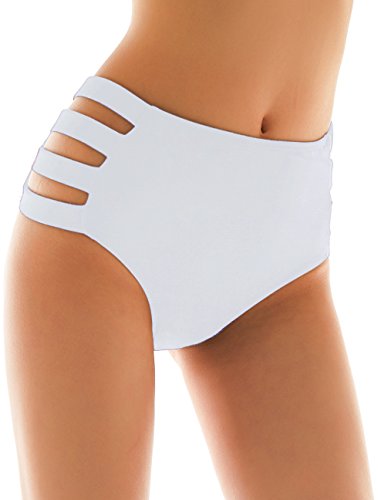 SHEKINI Mujer Negro Braguita Pantalones de Cintura Alta Bikini Braga Ropa Interior Natación Talla Grande S-XXXXL (Blanco, Medium)