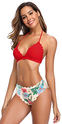 SHEKINI Mujeres Bikini Triángulo Bañador De Dos Piezas Conjuntos Traje de baño Brasileño Ajustable Traje de baño (L, Rojo Grande)