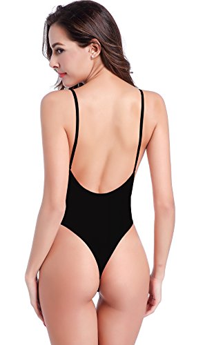 SHEKINI Mujeres Tanga Bañador Trajes de una Pieza Brasileño Bikini Traje de baño (X-Small, Negro)