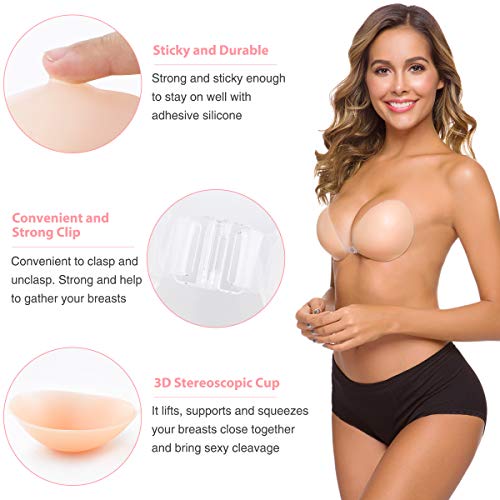 SHINYMOD Sujetador sin Tirantes, Adhesivo Silicona Invisible Backless Push Up Sujetador Sexy Suave Reutilizable Cómodo Sujetador de Copa y 3Pcs Sujetador Acolchado para Mujer de Traje de baño